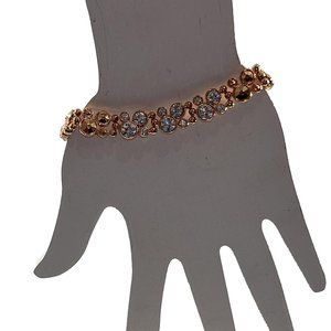 Rose Gold Tone Double Row Bracelet Rhinestones 7.5" Long Sparkly Shiny